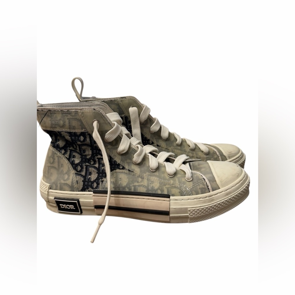 Dior Gray and White B23 Monogram High-Top Oblique Technical Canvas Sneakers - Picture 8 of 10